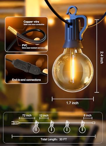 Brightown Outdoor String Lights, 30FT G40 LED IP65 Waterproof Patio Lights - Image 5