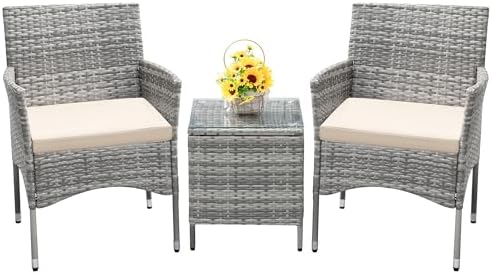 Devoko 3 Piece Patio Furniture Set Outdoor Wicker Conversation (Pale Grey) by DEVOKO