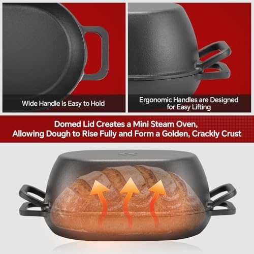 Northriver Casting 12"x8" Oval Cast Iron Dutch Oven for Bread Baking，Pre-Seasoned Combo Cooker with Lid, Perfect for Sourdough, Artisan Loaves & Family Meals,5 Qt - Image 4