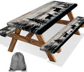 Forest Deer Picnic Table Cover with Bench Covers and Bag, Camping Essentials, Waterproof Windproof, Fitted Tablecloth Cover with Elastic Edge, for Indoor & Outdoor, Garden, 3 PCS, 30x96 Inch by Xguatan