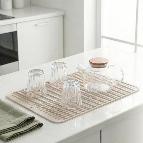 MicoYang Silicone Dish Drying Mat — Quick-Dry Ridges Counter & Sink Pad, Heat-Resistant Trivet to 450°F, Non-Slip & Dishwasher Safe, Roll-Up Storage, 18 Colors & 9 Sizes (Tapioca, 16"×12") - Image 6