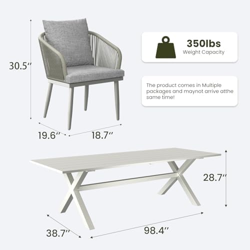LayinSun 11 Pieces Outdoor Patio Dining Set, Aluminium Rectangular Dining Table and Wicker Rattan Chairs Set for Outside Backyard, Poolside - Image 7