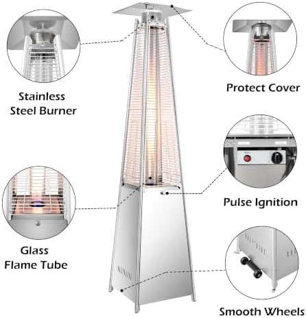 Vivicreate 42,000 BTU Pyramid Patio Heater, 88-Inch Outdoor Propane Heater with Quartz Glass Flame Tube and Cover, Freestanding Heater for Patio, Deck and Backyard - Image 3