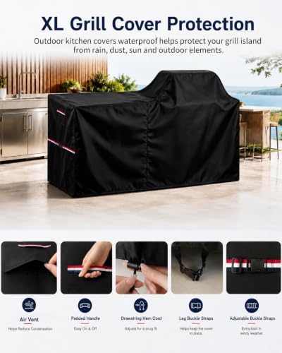 110 Inch Island Grill Cover - Extra Large Outdoor BBQ Island - 600D - Image 7