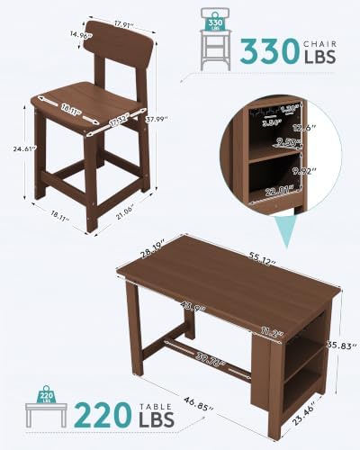 SERWALL 3-Piece Outdoor HDPE Counter-Height Bar Set with 2 Stools, Brown - Image 2