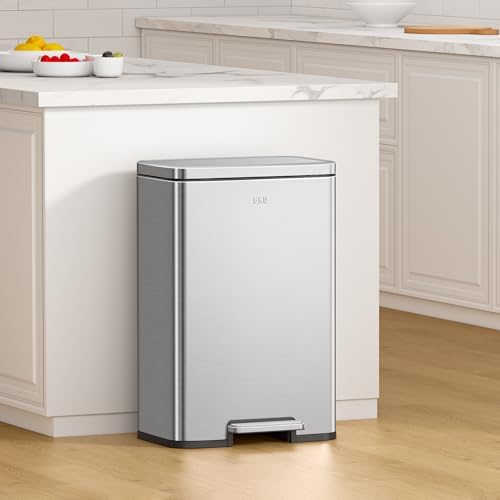 EKO Madison Brushed Stainless 25L+20L Dual Compartment Step Trash Can with Inner Liner, Recycling Bin, Soft-Close Lid, Fingerprint-Resistant Finish, and Durable Stainless Steel for Home and Office - Image 3