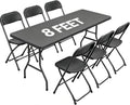 7-Piece Black Plastic 8FT Folding Table with 6 Black Folding Chair by WelcometoEDWINENE