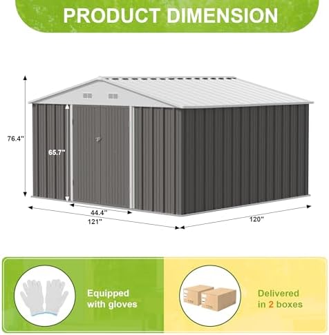 JUMMICO 10x10 FT Outdoor Storage Shed, Grey - Image 7
