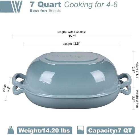 VORRINGARD Enameled Cast Iron Sourdough Bread Oven, Dutch Oven, Loaf Cast Iron Bread Pan for Homemade Bread Baking, Meatloaf Pan with Lid, 7QT, Sea Salt - Image 2