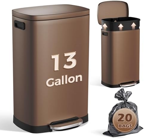 ELPHECO Kitchen Trash Can with Lid 13 Gal Stainless Steel Pedal Garbage Can by ELPHECOUSA
