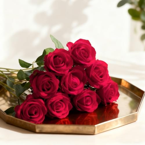 50Pcs Red Roses Artificial Flowers with Stems for Home Decor - Image 2