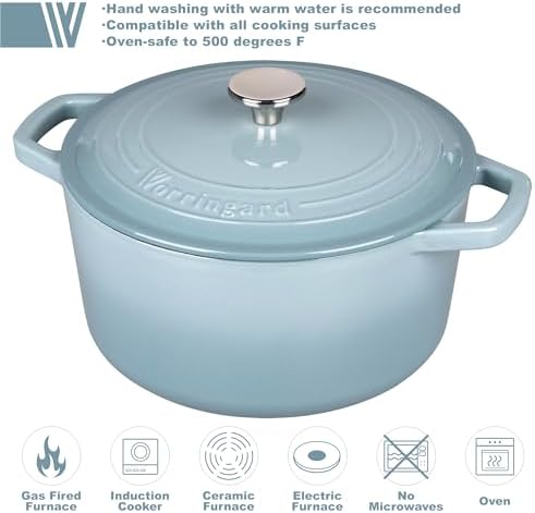 VORRINGARD Enameled Cast Iron Dutch Oven Pot with Lid, for Bread Baking, Round Bread Oven- include Sourdough Bread Baking Supplies set, 4.5QT, Sea Salt - Image 3