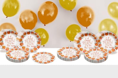 Birthday Galore Sweet Peach on the Way Gender Reveal Baby Shower – 32 Pieces Large 9" Round Disposable Paper Plates – Ideal for Vibrant, Bright Themes, Celebrations, Party Decorations & Special Events - Image 6