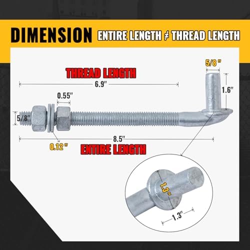 VIVIDA 5/8" X 8" J Bolt Gate Hinge, Heavy Duty Gate Hinge Bolt, 2-Pack - Image 2