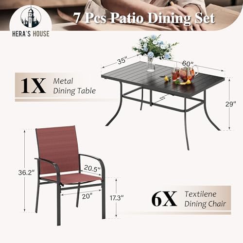HERA'S HOUSE 7pc Outdoor Patio Dining Set for 6, Textilene Chairs, Red - Image 2