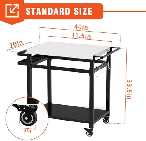 32" Double-Shelf Grill Table, Movable Grill Cart for Ninja - Image 2