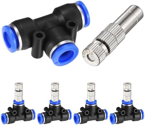 M METERXITY 5-Set Brass Misting Nozzles Tees Kit, 0.02"/0.5mm Orifice Mister Replacement Nozzles with Filter Mesh for Outdoor Cooling System/Greenhouse, Water Misting Nozzle Tees Kits by MMETERXITY