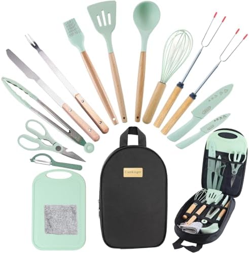 Camping Cooking Utensils Set, Silicone Cookware for Travel BBQ by Camkinger