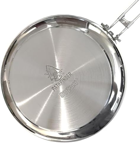 Bayou Classic 10-inch Stainless Steel Skillet with Lid, Folding Handle, Outdoor and Camp Cooking, 304 Steel, Heavy Base - Image 2