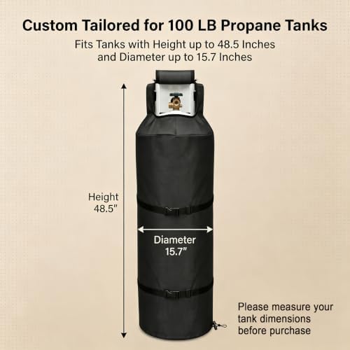 100 lb Propane Tank Cover 48.5", Heavy Duty 600D Waterproof Cylinder Cover - Image 3