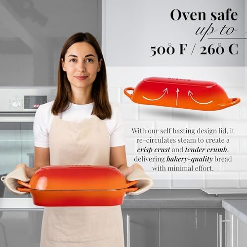 Enamelled Cast Iron Bread Loaf Pot – Dutch Oven For Sourdough Bread Baking – Oven Safe Non Stick Bread Pot – Rectangular, Orange, 34cm x 16cm – by Nuovva - Image 4