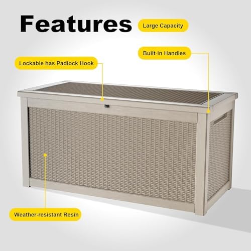 320 Gallon Resin Deck Box, Grey Outdoor Storage Box, Waterproof UV Resistant with Hydraulic Rod & Stable Structure, Great for Patio, Garden and Pool(Gray) - Image 5