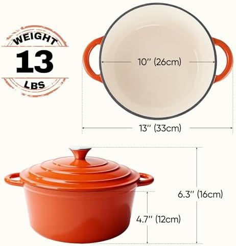 6 Quart Dutch Oven Pot with Lid, Non Stick Enameled Cast Iron Dutch Oven for Bread Baking, Heavy-Duty, Oven Safe Ceramic Cookware Up to 500°F for Baking, Braising, Stews, Roasting, Orange - Image 4