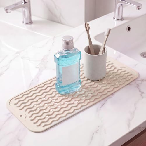 MicoYang Silicone Dish Drying Mat for Multiple Usage,Easy clean,Eco-friendly,Heat-resistant Silicone Mat for Kitchen Counter,Sink,Bar,Bottle,or Cup Tapioca M 17 inches x 6 inches - Image 6
