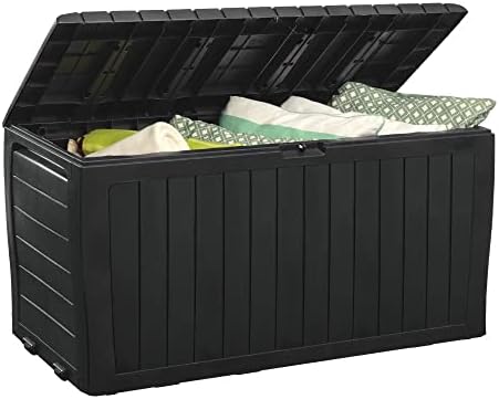 Keter Marvel Plus 71 Gallon Resin Deck Box-Organization and Storage for Patio Storage Box Outdoor Cushions, Throw Pillows, Garden Tools and Pool Accessories, Dark Grey by Unknown