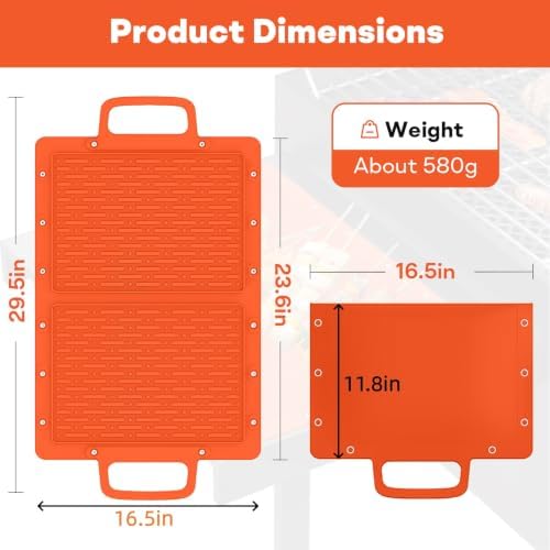 Portable Outdoor Silicone Grill Mat, Foldable Heat-Resistant Table Mat & BBQ Side Shelf Tool Pad with Snap Buttons, Converts into Storage Bag for Utensils and Food, Food-Grade, Non-Slip(Orange) - Image 2