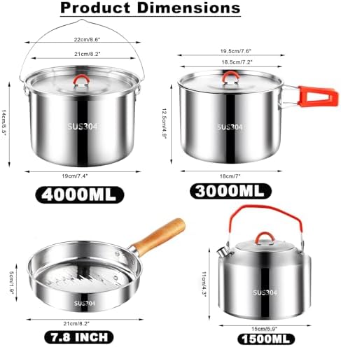 Camping Cookware Set 304 Stainless Steel Camping Pots and Pans Set - Image 3