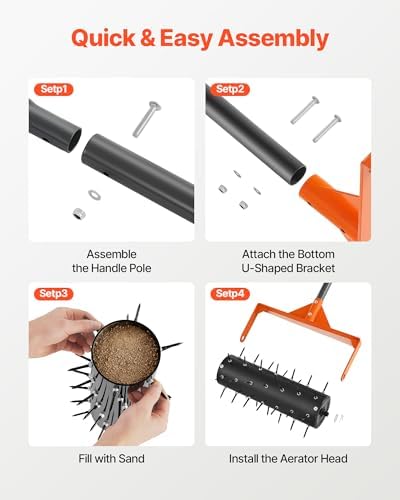 VEVOR Rolling Lawn Aerator, 15 in Manual Push Aerator Roller with 42 Spikes & 60 in Long Handle, Fillable Drum for Added Weight, Heavy-Duty Lawn Soil Penetrator for Garden Yard Compacted Soils - Image 5