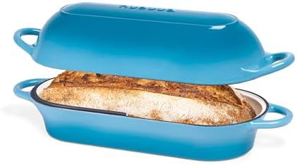 Enamelled Cast Iron Bread Loaf Pot – Dutch Oven For Sourdough Bread Baking – Oven Safe Non Stick Bread Pot – Rectangular, Light Blue, 34cm x 16cm – by Nuovva by Nuovva