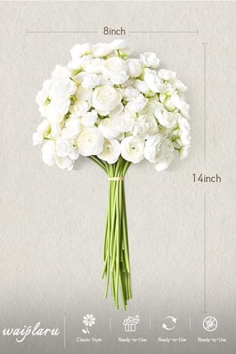 Waipfaru Ranunculus Artificial Flowers, 36Pcs 14In Fake Peonies Artificial Flowers, White Faux Flower for Vase Silk Flower Real Touch Faux Peony Bulk for DIY Wedding Bouquet Home Bridal Shower Decor - Image 4