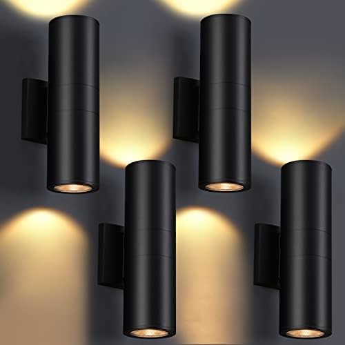 DAKAFUL Outdoor Wall Lights 4Pack, Integrated LED Cylinder Up Down Lights, 12W 2700K Aluminum Exterior Wall Light, Outdoor Light Fixture for Porch Patio Door.(Matte Black) by DAKAFUL