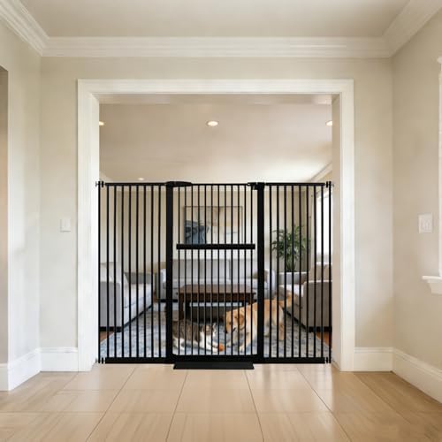 Lumizone 55.12" Extra Tall Pet Gate for Cat Dog 63.39"-67.90" Wide Black by Lumizone