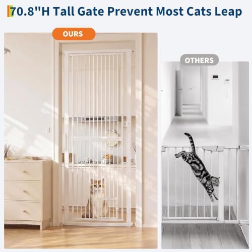 Extra Tall Cat Gate 30"-40.9" Adjustable for Doorway w/Cat Door - Image 3