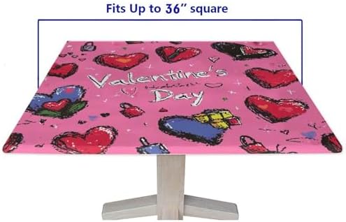 Fitted Square Tablecloth, Love is in The Air Pattern Printed on Oilproof Patio Table Cover Square, Great for Picnics BBQs Daily Meals, Fit for 36" x 36" Square Tables - Image 5