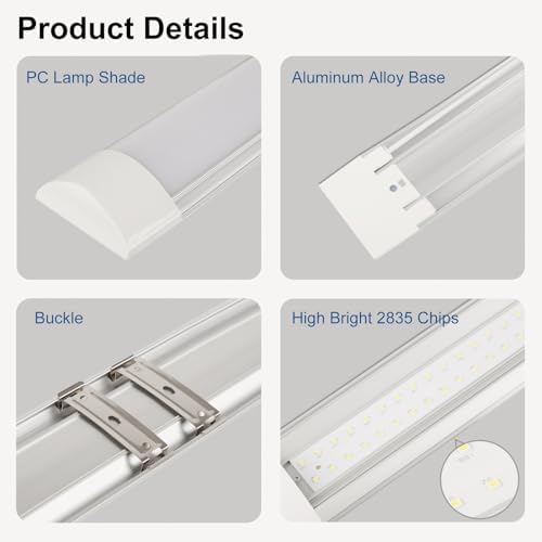 8 Packs 4FT LED Batten Light with 50cm Cable, Ultra-Thin Ceiling Surface Mounted Light, 40W, 4000K, IP20, LED Ceiling Lamp for Garage, Shop, Hallway, Office, Market, ver2 - Image 5