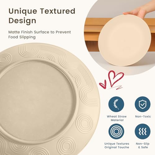 Homienly Premium Wheat Straw Dinnerware Sets, Lightweight & Unbreakable Plates and Bowls Sets,Cups,Service for 4,Dishwasher and Microwave Safe 16 PCS Dish Sets for Home，Camping- Beige - Image 4
