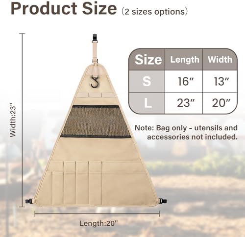 Camping Tableware Bag - Large Portable Outdoor Cutlery Organizer, Hanging Utensil Storage Pouch for BBQ, Hiking, Backpacking, Picnic, Kitchenware Accessories, Khaki Travel Cookware Kit (L) - Image 2