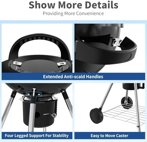 18.5-Inch Portable Charcoal Grill, Heavy Duty Kettle BBQ Smoker with Built-in Thermometer & Removable Water-Rinsable Ash Catcher for Outdoor Camping, Patio, Backyard, and Tailgating - Image 6