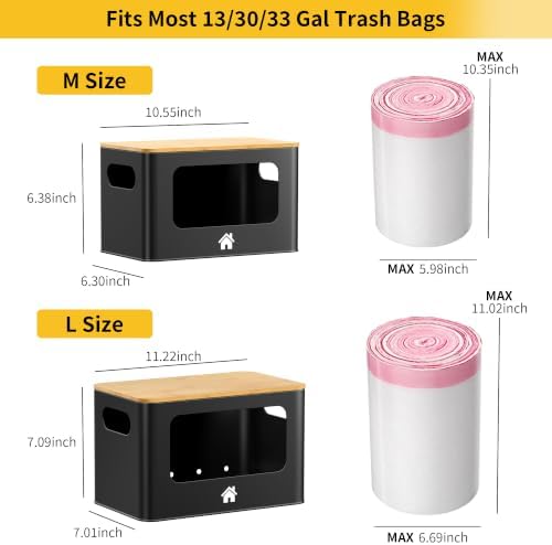 ALOCEO Metal Trash Bag Holder with Bamboo Lid - 13/30/33 Gallon Garbage Bag Dispenser - Under Sink Organizer - Laundry Room Organization - Stackable Bins for Pantry and Kitchen Storage - 2 Pack Black - Image 2