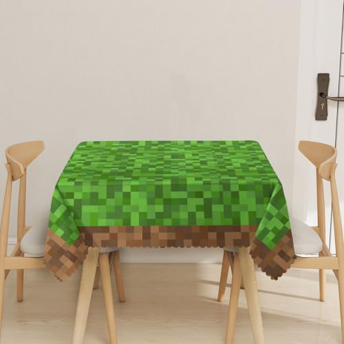 Green Brown Pixel Block Tablecloth 54x54 Inch Square Decorative Table Cover for Kitchen Dining Party Picnic Outdoor - Image 2