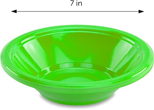 DecorRack 24 Lime Green Plastic Bowls, 7 in Disposable 12 oz Bowl - Image 2