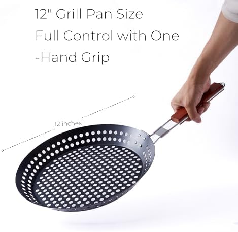 12 in Kozmatik Turkish Grill Pan, Nonstick Carbon Steel Basket - Image 3