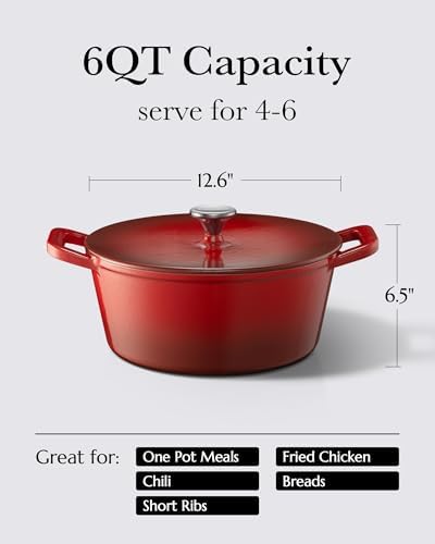 Dutch Oven Pot with Lid, 6QT Cast Iron Pot, Cerise - Image 2