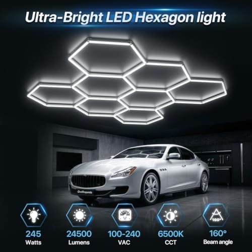 HYPERLITE Gen II Hexagon Garage Lights: 245W 24500LM 8 Grids Hexagon Led Light, 6500K Ultra Bright Honeycomb Hex Lights, Durable Design for Garage, Shop, Basement, Barber, Homegym - Image 2