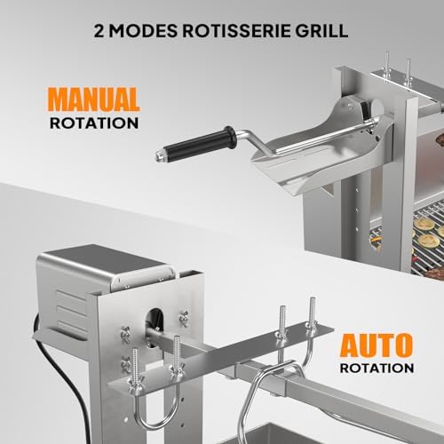 ROVSUN Rotisserie Grill Kit 46'' 176 Lbs Capacity, Electric Rotisserie Grill Pig Lamb Spit Roaster Stand w/Lockable Wheels Wind Baffle Adjustable Height, BBQ Spit Rod for Outdoor Party Camping - Image 5