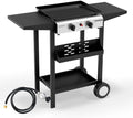 ROVSUN 2 Burner Portable Propane Griddle with Electronic Ignition, 20000 BTU Rolling Flat Top Gas Grill with Nonstick Enameled Tray, Side Shelves & Regulator for Outdoor Cooking Camping BBQ Tailgating by ROVSUN